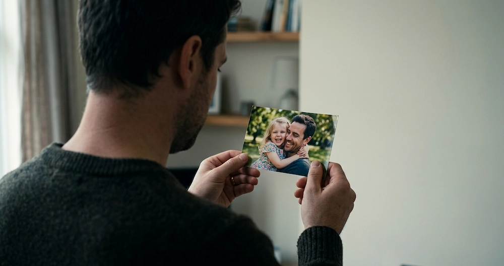 Padre sosteniendo una fotografía en la que aparece con su hija, privación de la patria potestad